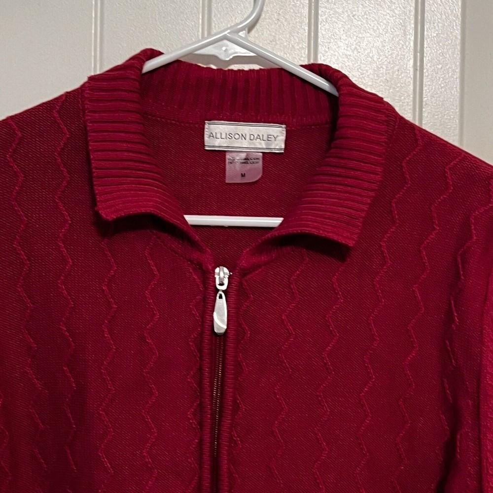 Allison Daley Cardigan Sweater Maroon Long Sleeve Textured Knit Full Zip Pockets - Picture 4 of 13